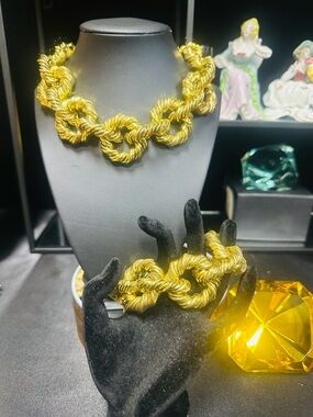 Gold Rope Link Necklace and Bracelet Set